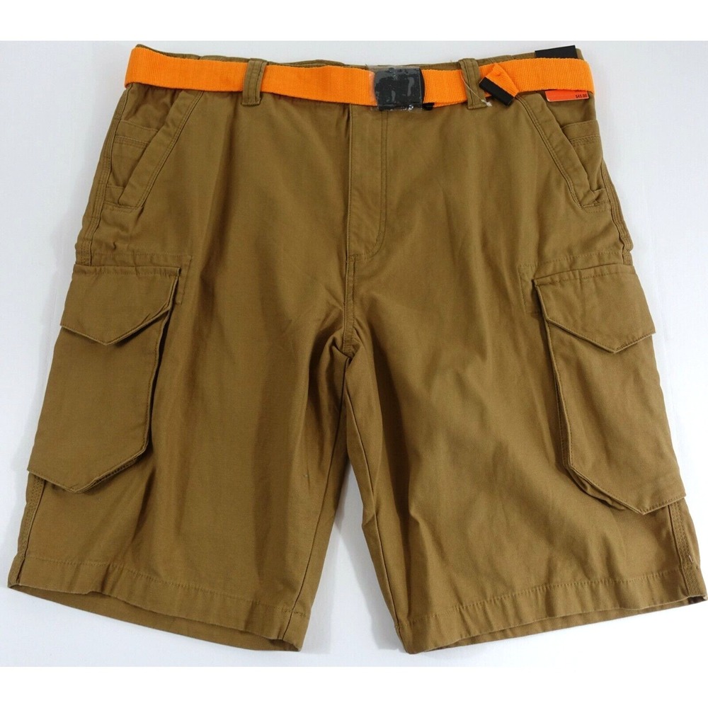 Amplify Wooster Cargo Men Shorts 36 Belted Pockets Cotton Brown